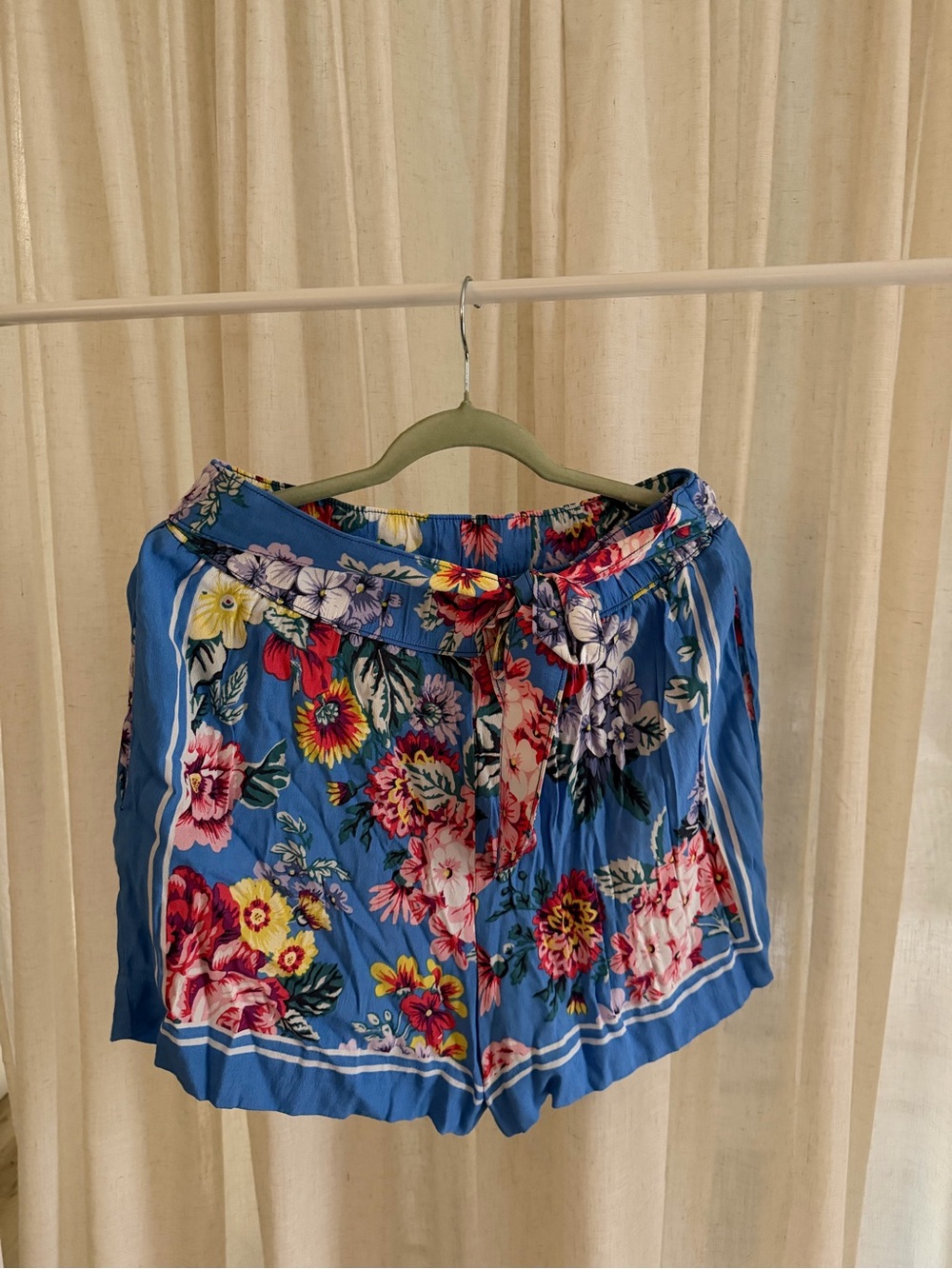 Maeve Anthropologie Blue Floral Tie-Front Shorts